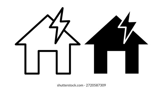 Schwarzes Symbolpaket aus einem Hauptsymbol mit Energieriegel, perfekt für Energieverwaltungswerkzeuge, Smart-Home-Systeme und Effizienz-Dashboards.