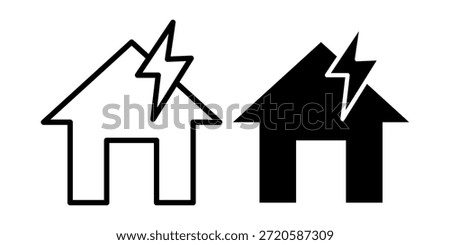Black icon bundle of a home symbol with an energy bolt, perfect for power management tools, smart home systems, and efficiency dashboards.