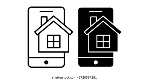 Schwarzes Symbolpaket mit Heimsymbolen auf mobilen Geräten, ideal für App-Layouts, Navigation und digitale Anwendungen