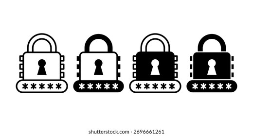 Paquete de ícono negro que representa la protección de la Contraseña, el cifrado de datos y el acceso digital seguro para la privacidad.
