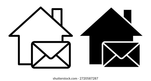 Schwarzes Symbolpaket, das Heimsymbole mit Mail- und Benachrichtigungselementen anzeigt, die für Warnmeldungen, Messaging und Kommunikationstools geeignet sind.