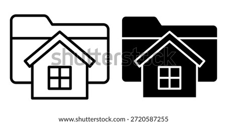 Black icon bundle showing a home symbol with a folder element, ideal for file categories, storage sections, and workspace organization.