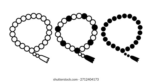 Un Paquete de ícono negro que muestra cuentas de tasbih, perfecto para recordatorios de oración, imágenes espirituales, temas de meditación y conceptos islámicos.