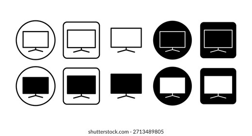 Black icon bundle showing TV display and screen visuals representing entertainment, digital broadcast, and media streaming.
