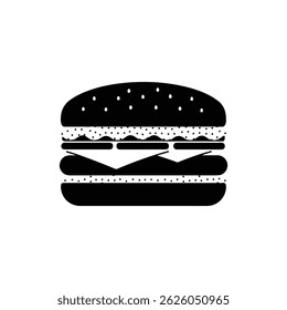 Black Icon of a Burger with Layers and Dots Texture