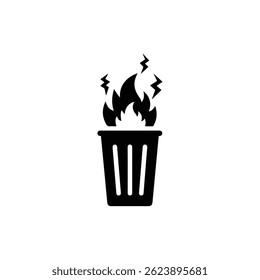 Black Icon of Burning Trash Bin with Distressed Fumes