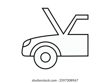 Black icon of a car with the hood open for repair