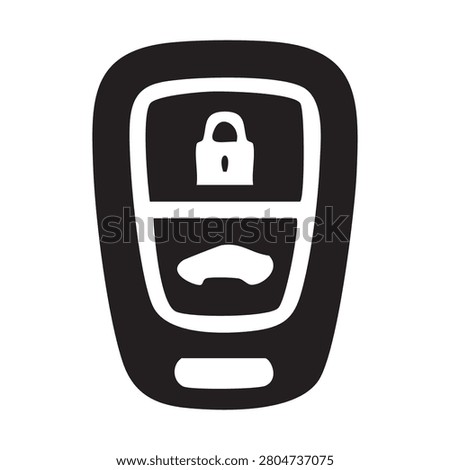 Black icon of car key fob with lock and unlock buttons. Symbolizes remote control, vehicle access, and security features for modern automobiles.