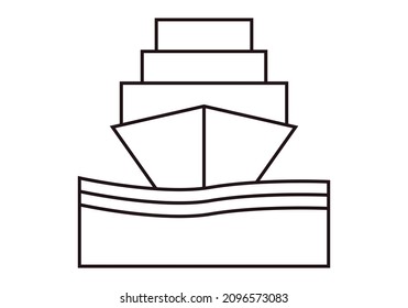 Black icon of cargo ship on white background.