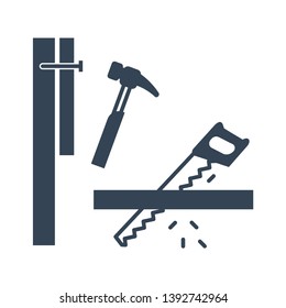black icon carpentry, construction, repair, saw, hammer