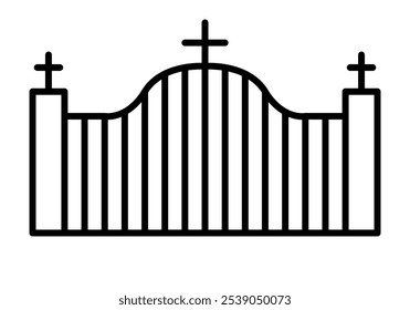 Ícone preto do portão do cemitério com cruz