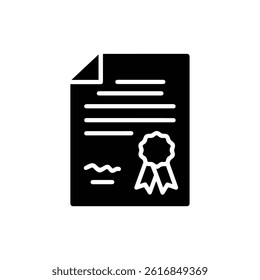 Black Icon of Certificate with Ribbon for Academic Achievement