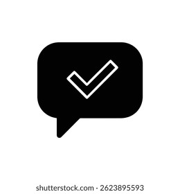 Ícone Preto de Bolha de Chat com Verificação de Tarefa para Tarefas Concluídas