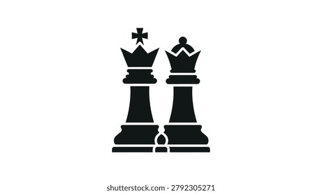 Black icon of chess king and queen pieces
