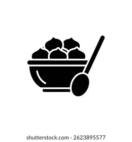 Black Icon of Chestnuts in Bowl with Spoon