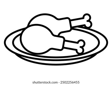 Black icon of chicken thigh on a plate