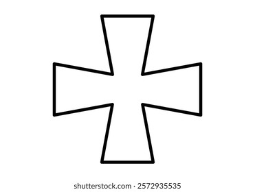 Black icon of Christian cross on white background