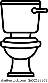 Black icon of a classic toilet with flush tank, side view, without background