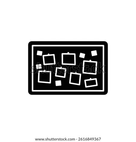 Black Icon of Classroom Bulletin Board with Pinned Notes for School Communication