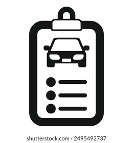 Black icon of a clipboard with a car pictured at the top and a checklist underneath