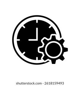 Black icon of clock with settings design