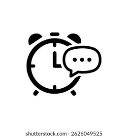 Black Icon of a Clock with Speech Bubble for Time Communication