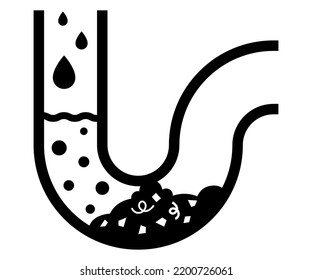 black icon of a clogged pipe in the bathroom. stagnant water in the toilet. flat vector illustration.