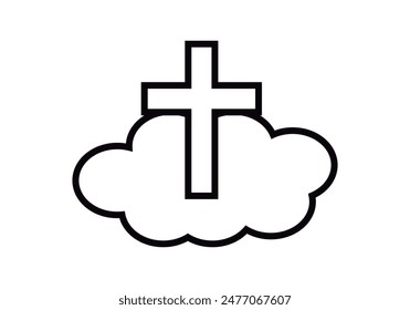 Black icon of cloud with Christian cross
