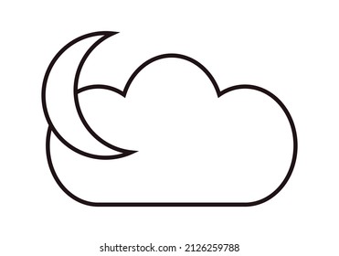 Schwarzes Symbol der Wolke mit Mond auf weißem Hintergrund.