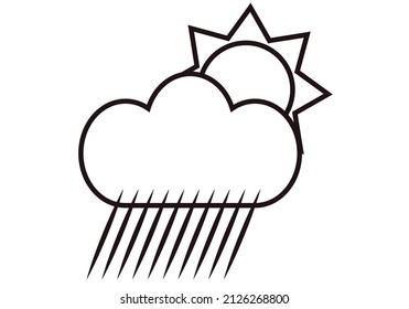 Black icon of cloud with sun raining.