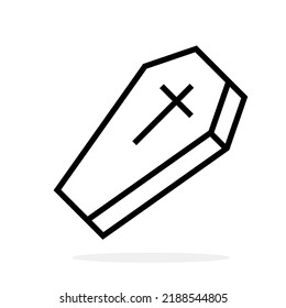 Black icon of coffin with cross. Coffin isolated icon. Vector illustration.