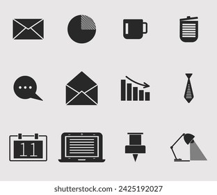Schwarze Icon-Sammlung, Icon, Office Icon Mail, Teetasse, Schoß und ein anderes Office Icon Set