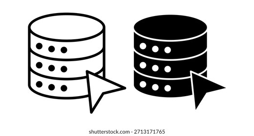 A black icon collection showing cursor interactions with database elements for apps, dashboards, and digital tools.