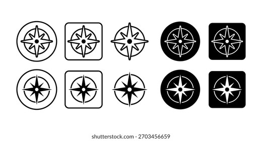 Icono negro de un símbolo de brújula que representa la exploración, la dirección y la navegación para el diseño de viajes y aventuras.