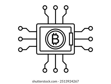 Black icon of computer chip for mining cryptocurrency or bitcoin