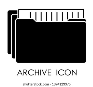 Black Icon Of Computer Data Archive With. Storage And Sending Large Volumes Of Information On Internet. Isolated Vector On White Background