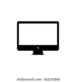 Black icon computer monitor iMac with blank screen on white background. Apple device mockup. Vector illustration