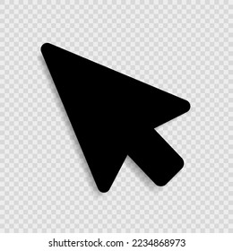 The black icon of the computer mouse cursor pointer on a transparent background. Vector illustration.