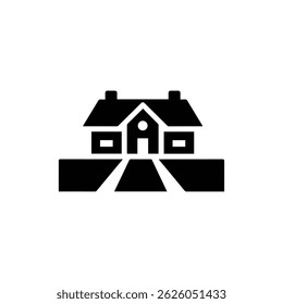 Black Icon of a Country Estate with Long Driveway and Spacious Land