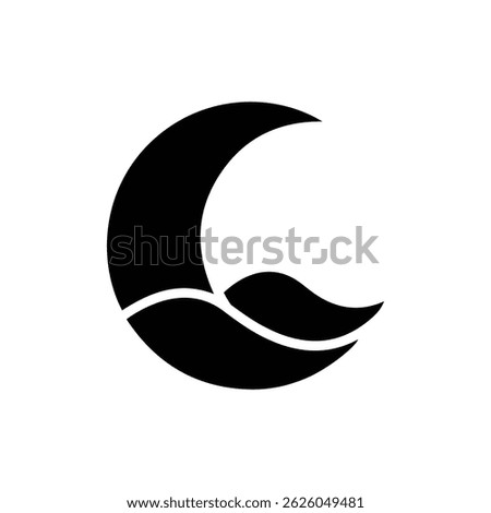 Black Icon of Crescent Moon with Flowing Wave Symbolizing Calm Manifestation