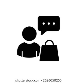 Ícone preto do cliente deixando o feedback após a compra