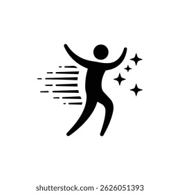 Black Icon of Dancing Silhouette with Motion Lines and Flare