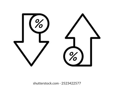 Black icon of decrease and increase arrow for discounts