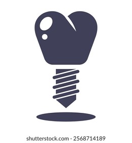 black icon dental implant. mount tooth in jaw.