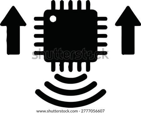 A black icon depicting a central processing unit with two upward arrows and a wireless signal emanating from below.