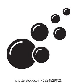 Black icon depicting cluster of ascending soap bubbles for cleaning hygiene and bathing product marketing visual concept.
