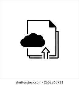 Un ícono negro que representa un documento con un símbolo de nube y una flecha hacia arriba que indica un proceso de Cargar.