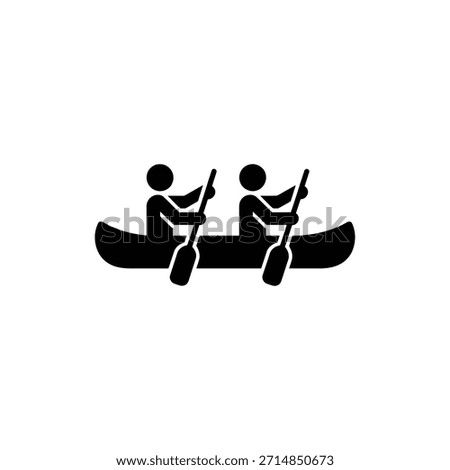 A black icon depicting two figures collaboratively paddling a traditional canoe on the water.