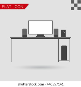 Black icon of desk Flat Style with red