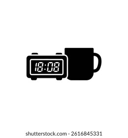 Black Icon of Digital Clock and Coffee Mug